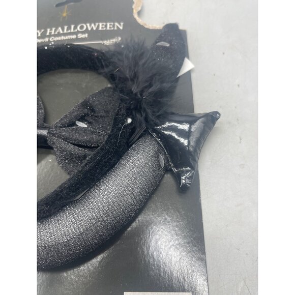 happy Halloween devil costume set black head band tail bow tie READ NEW - Picture 5 of 5